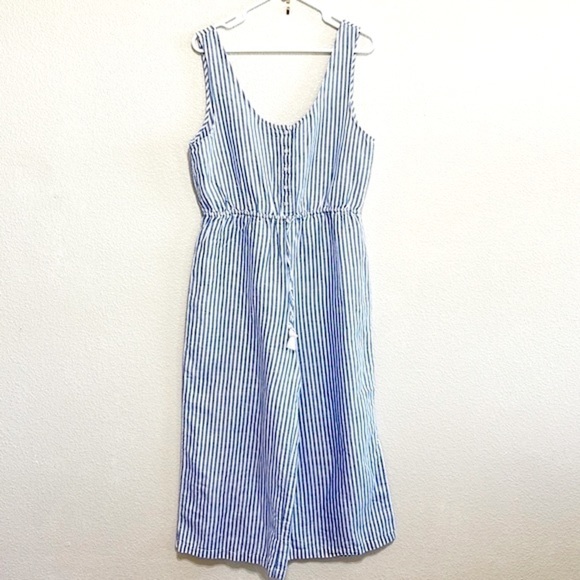 J.CREW Woman LINEN Blue White Stripe Jumpsuit Size M - Picture 1 of 14